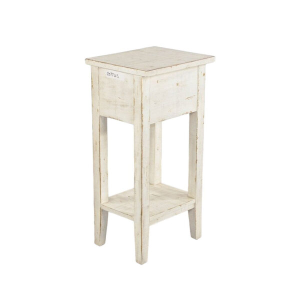150220266991f827b0fb6.jpeg Rena Chairside Table, Drawer and Shelf, 14 Inch White Mahogany Wood