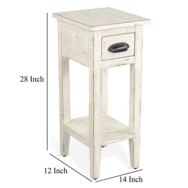 150220266991f82971b36.jpeg Rena Chairside Table, Drawer and Shelf, 14 Inch White Mahogany Wood