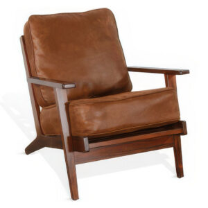 Odel Accent Lounge Chair, Faux Leather, Dark Brown Solid Wood