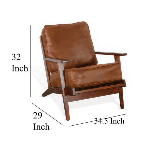 Odel Accent Lounge Chair, Faux Leather, Dark Brown Solid Wood