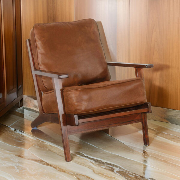 Odel Accent Lounge Chair, Faux Leather, Dark Brown Solid Wood