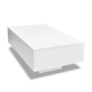 Coffee Table, High Gloss White, 33 Inch Rectangular Modern Platform