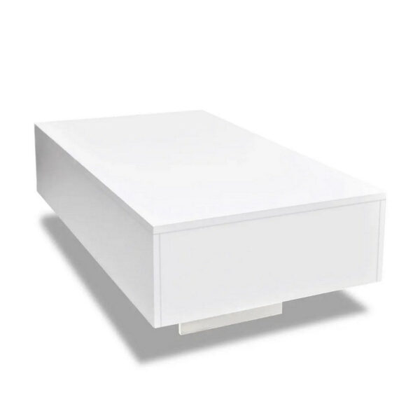 Coffee Table, High Gloss White, 33 Inch Rectangular Modern Platform