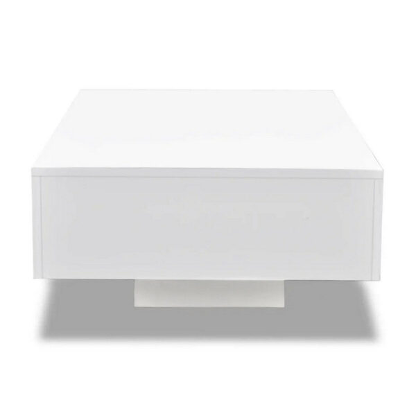 Coffee Table, High Gloss White, 33 Inch Rectangular Modern Platform