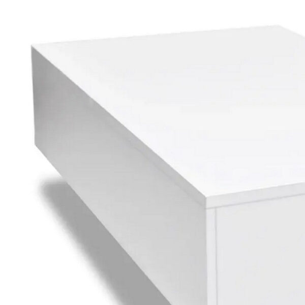 Coffee Table, High Gloss White, 33 Inch Rectangular Modern Platform