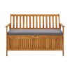 Outdoor Storage Bench, Brown Solid Acacia Wood, Gray Fabric, 47 Inch