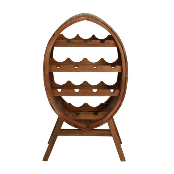 Oval Wine Rack, 13 Bottles, 35 Inch Tall Brown Solid Acacia Wood Frame
