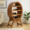 Oval Wine Rack, 13 Bottles, 35 Inch Tall Brown Solid Acacia Wood Frame