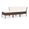 Modular 3pc Outdoor Lounger Sofa, Brown Poly Rattan, Ivory Fabric