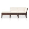 Modular 3pc Outdoor Lounger Sofa, Brown Poly Rattan, Ivory Fabric