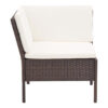 Modular 3pc Outdoor Lounger Sofa, Brown Poly Rattan, Ivory Fabric