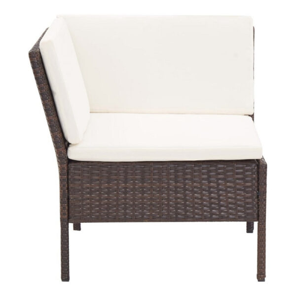 Modular 3pc Outdoor Lounger Sofa, Brown Poly Rattan, Ivory Fabric