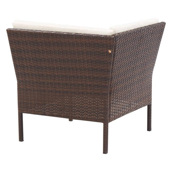 Modular 3pc Outdoor Lounger Sofa, Brown Poly Rattan, Ivory Fabric