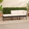 Modular 3pc Outdoor Lounger Sofa, Brown Poly Rattan, Ivory Fabric