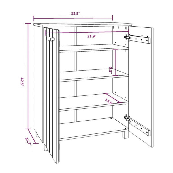 Shoe Cabinet, 2 Slatted Doors, Honey Brown Solid Pine Wood, 33x16x42In