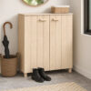 Shoe Cabinet, 2 Slatted Doors, Honey Brown Solid Pine Wood, 33x16x42In