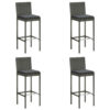4pc Outdoor Patio Barstool Chair with Cushions, Gray Woven Poly Rattan