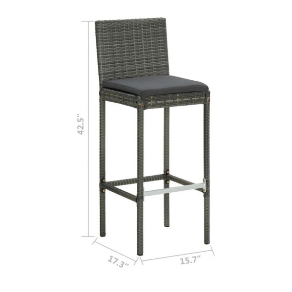 4pc Outdoor Patio Barstool Chair with Cushions, Gray Woven Poly Rattan