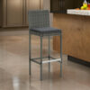 4pc Outdoor Patio Barstool Chair with Cushions, Gray Woven Poly Rattan