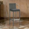 4pc Outdoor Patio Barstool Chair with Cushions, Gray Woven Poly Rattan