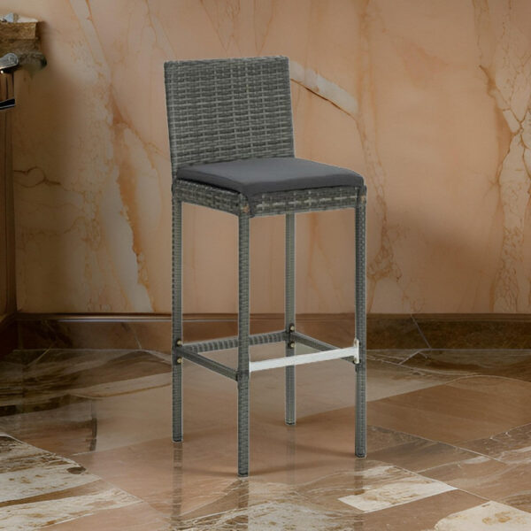 4pc Outdoor Patio Barstool Chair with Cushions, Gray Woven Poly Rattan