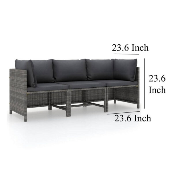 Ley 3pc Outdoor Modular Sofa Set, Dark Gray Polyester, Poly Rattan