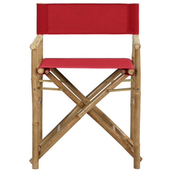 Outdoor Foldable Accent Chair Set of 2, Red Fabric, Brown Bamboo