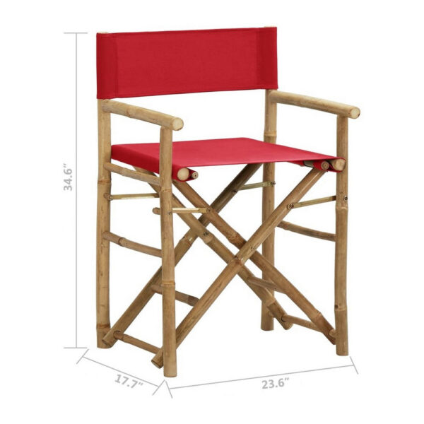 Outdoor Foldable Accent Chair Set of 2, Red Fabric, Brown Bamboo