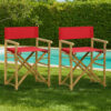 Outdoor Foldable Accent Chair Set of 2, Red Fabric, Brown Bamboo