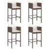 4pc Outdoor Barstool Chair Set, White Cushion, Brown Rattan, 30 Inch