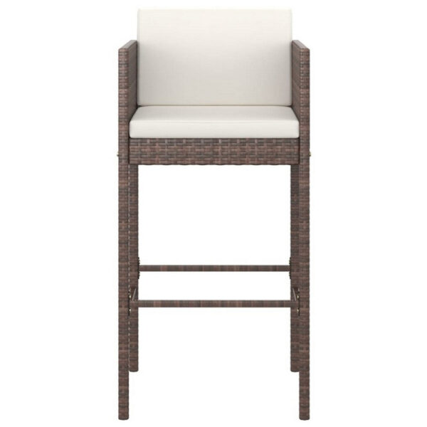 4pc Outdoor Barstool Chair Set, White Cushion, Brown Rattan, 30 Inch