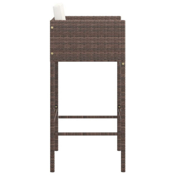 4pc Outdoor Barstool Chair Set, White Cushion, Brown Rattan, 30 Inch