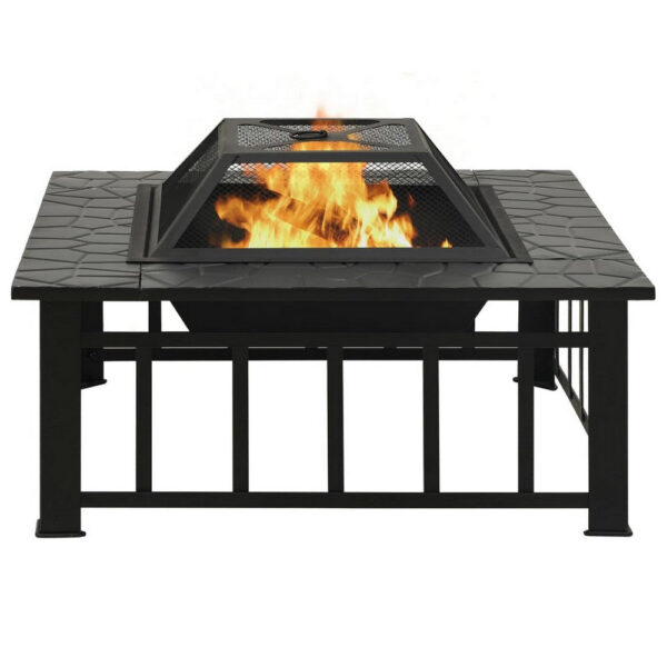 Outdoor Fire Pit with Poker and Mesh Cover, 32 Inch Black Steel Frame