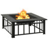 Outdoor Fire Pit with Poker and Mesh Cover, 32 Inch Black Steel Frame