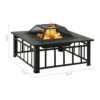 Outdoor Fire Pit with Poker and Mesh Cover, 32 Inch Black Steel Frame