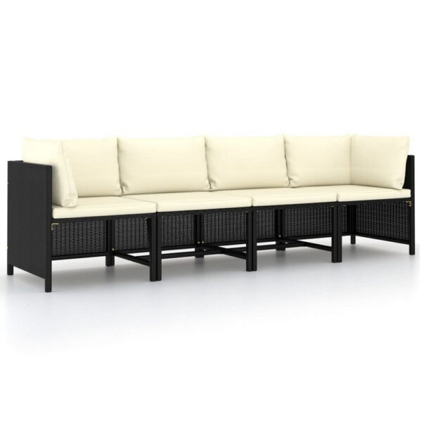 Reno Outdoor 4 Piece Modular Sofa Set, Ivory Cushions, Black Rattan