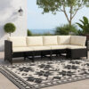 Reno Outdoor 4 Piece Modular Sofa Set, Ivory Cushions, Black Rattan