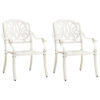Outdoor Patio Chairs Set of 2, Floral Pattern Backrest, White Aluminum