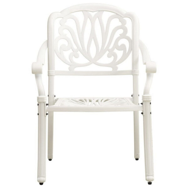Outdoor Patio Chairs Set of 2, Floral Pattern Backrest, White Aluminum