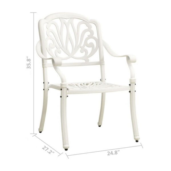 Outdoor Patio Chairs Set of 2, Floral Pattern Backrest, White Aluminum