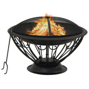 150220266991f9bf2fb6c.jpeg Outdoor Fire Pit with Poker and Mesh Cover, 30 Inch Black Steel Frame