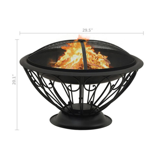 Outdoor Fire Pit with Poker and Mesh Cover, 30 Inch Black Steel Frame