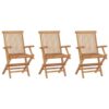 Foldable Outdoor Lounge Chair Set of 3, Slatted Back, Brown Teak Wood