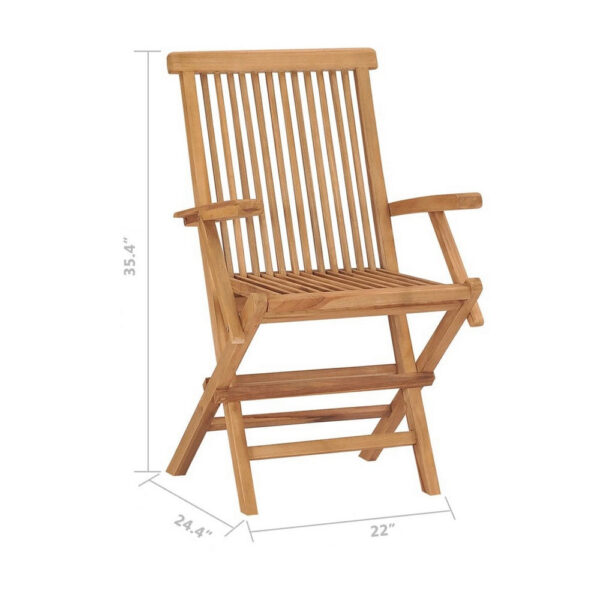 Foldable Outdoor Lounge Chair Set of 3, Slatted Back, Brown Teak Wood