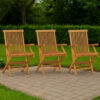 Foldable Outdoor Lounge Chair Set of 3, Slatted Back, Brown Teak Wood