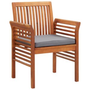 150220266991f9e4d27e8.jpeg Kim Outdoor Dining Chair, Slatted Solid Acacia Wood, Gray Cushion