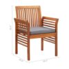 Kim Outdoor Dining Chair, Slatted Solid Acacia Wood, Gray Cushion