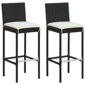 Nyra Outdoor Barstool Chair Set of 2, Cream Cushions Black Poly Rattan