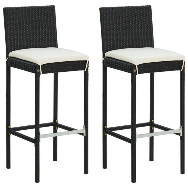 150220266991f9fb8031f.jpeg Nyra Outdoor Barstool Chair Set of 2, Cream Cushions Black Poly Rattan