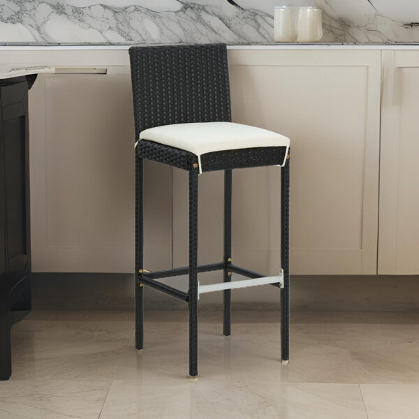 150220266991fa0cb1845.jpeg Nyra Outdoor Barstool Chair Set of 2, Cream Cushions Black Poly Rattan